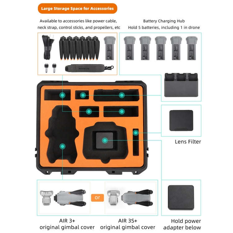 For DJI Air 3S / 3 Sunnylife Safety Carrying Case Large Capacity Waterproof Shock-proof Hard Trav...