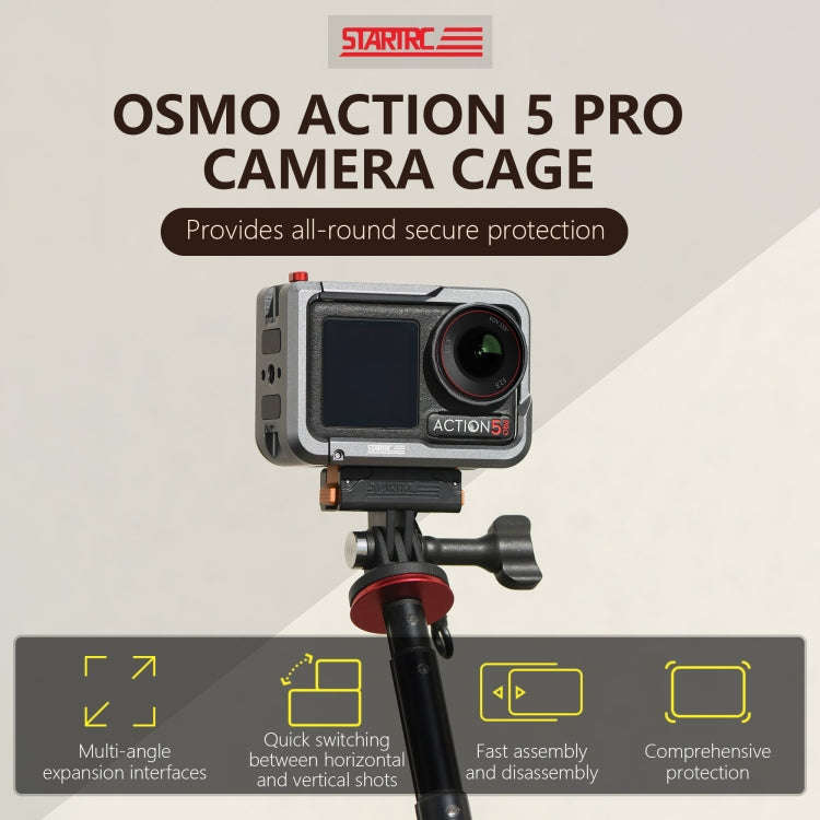 For DJI Osmo Action 5 Pro STARTRC Metal Cage Expansion Adapter Frame with Cold Shoe (Grey)