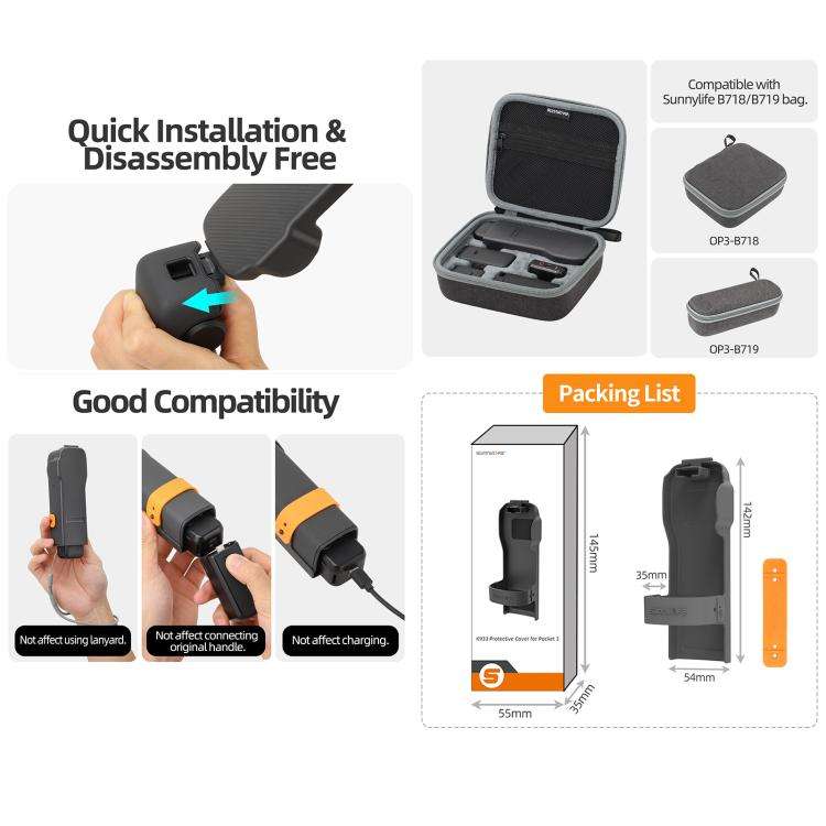For DJI Osmo Pocket 3 Sunnylife Storage Box Protective Case Cover (Black)