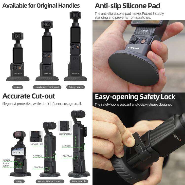 For DJI Osmo Pocket 3 Sunnylife Magnetic Base Mount Tabletop Base Stand Holder (Black)