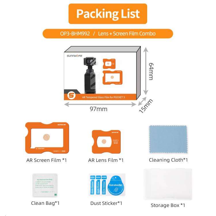 For DJI Osmo Pocket 3 Sunnylife Lens Screen Protector AR Anti-reflection Tempered Glass Film with...