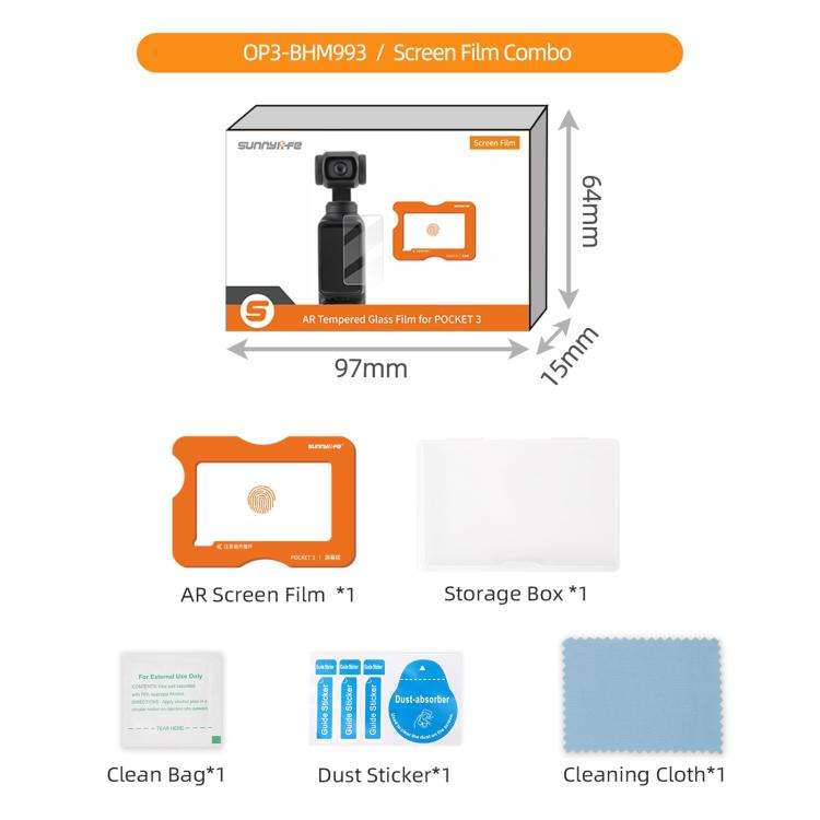For DJI Osmo Pocket 3 Sunnylife Screen Protector AR Anti-reflection Tempered Glass Film with Film...
