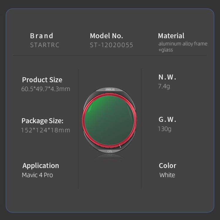 For DJI Mavic 4 Pro STARTRC CPL Lens Filter