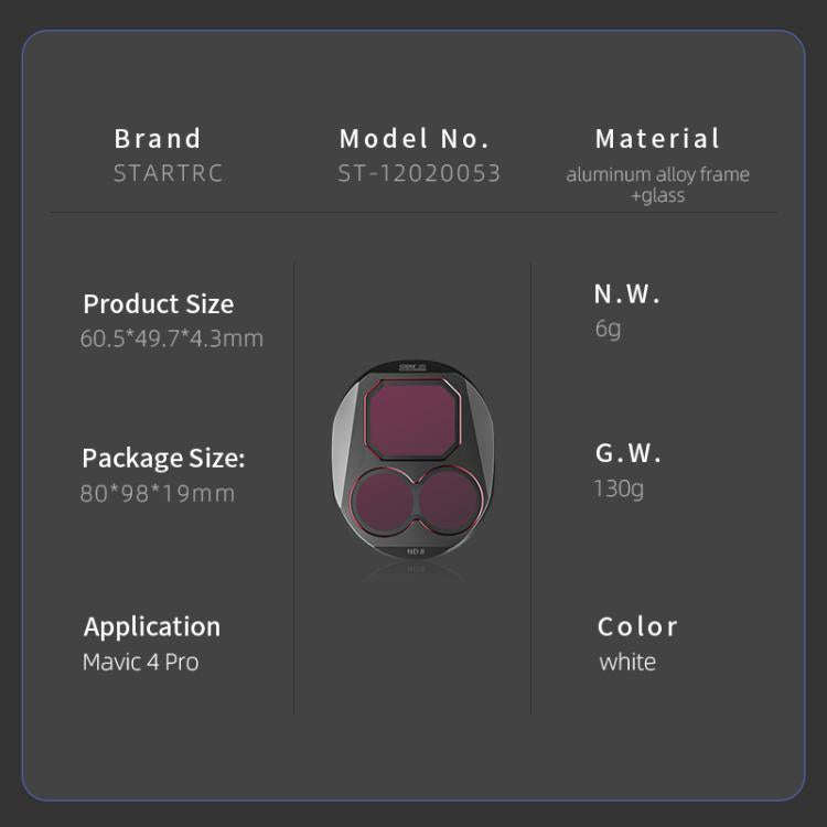 For DJI Mavic 4 Pro STARTRC 4 in 1 ND8 ND16 ND32 ND64 Lens Filter Kit