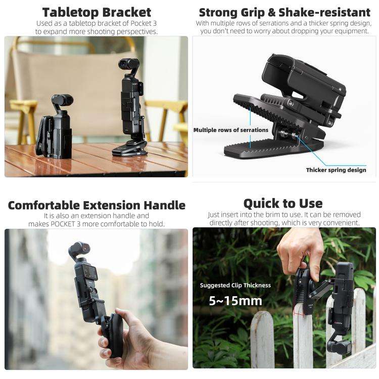 For DJI Osmo Pocket 3 Sunnylife Stretchable Backpack Clip Rotatable Magnetic Mount Action Camera ...