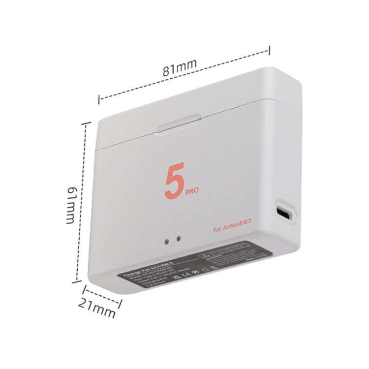 For DJI Osmo Action 5 Pro / 4 / 3 Battery Charger Box Dual-Slot Batteries Charger (White)