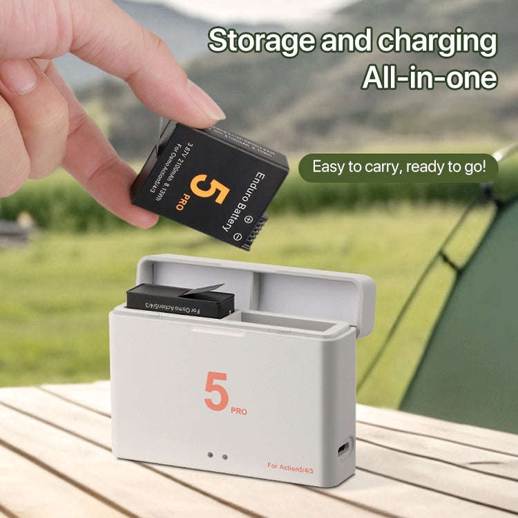 For DJI Osmo Action 5 Pro / 4 / 3 Battery Charger Box Dual-Slot Batteries Charger (White)