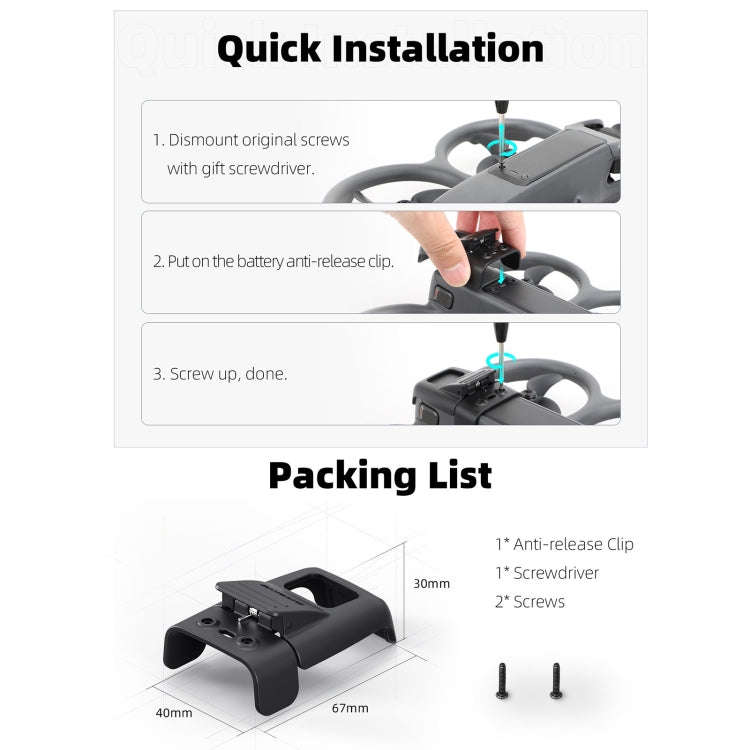 For DJI Avata 2 Sunnylife Battery Anti-release Buckle Clip Lock-up Anti-falling Battery Safety Lo...
