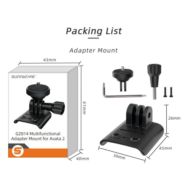 For DJI Avata 2 Sunnylife Action Camera Holder Mount Drone Light Bracket (Black)