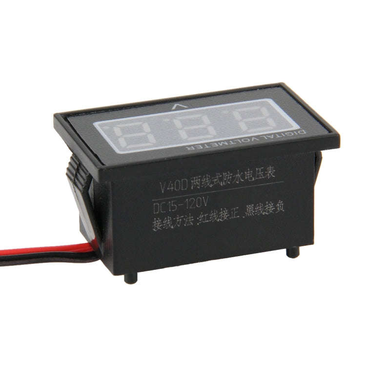 V40D 2 Wires Red Light Display Mini Waterproof IPX4 Digital Voltage Meter, Measure Voltage: DC 15...