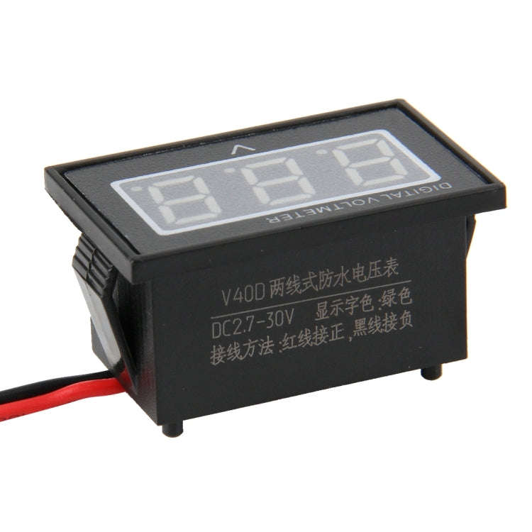 V40D 2 Wires Green Light Display Mini Waterproof IPX4 Digital Voltage Meter, Measure Voltage: DC ...