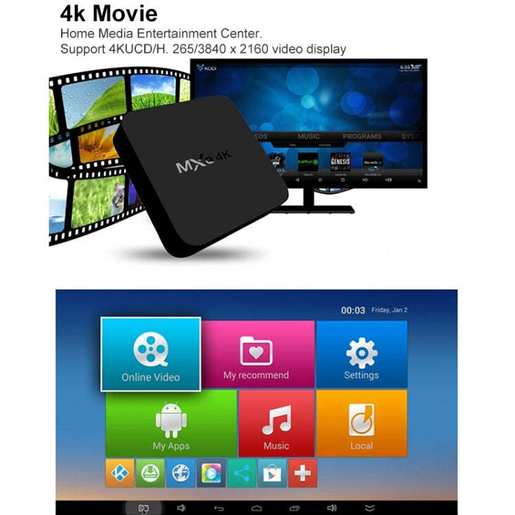MXQ Pro 5G 1280 x 720 Full HD Media Player 1GB+8GB RK30Board Quad Core Android 7.1 TV Box with Re...