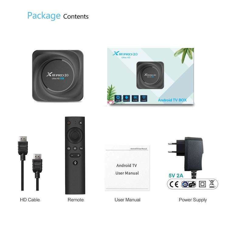 X88 Pro 20 4K Smart TV BOX Android 11.0 Media Player with Voice Remote Control, RK3566 Quad Core ...
