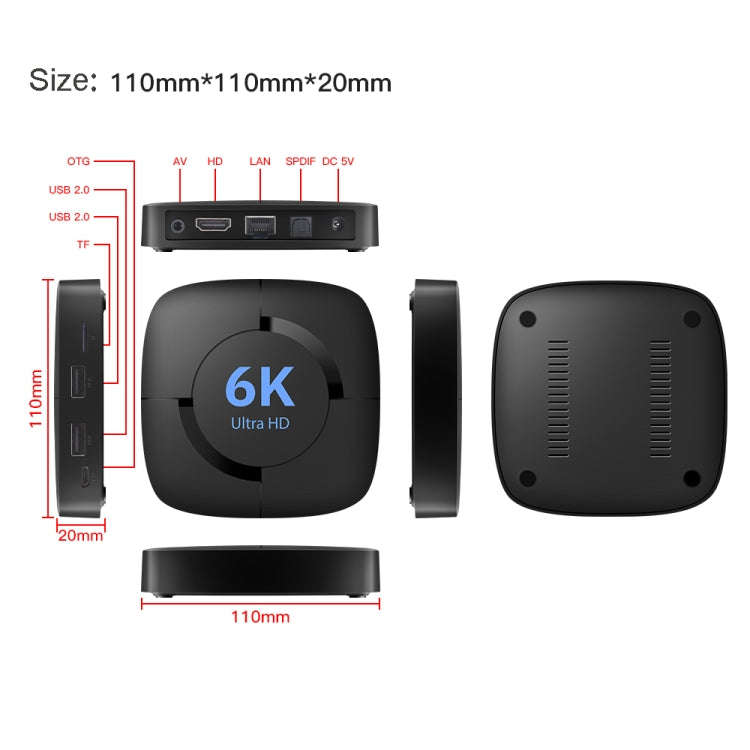 6K UHD Smart TV Box, Android 10.0, Allwinner H616 Quad Core, 4GB+32GB,US Plug
