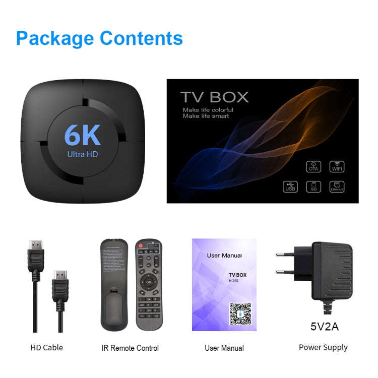 6K UHD Smart TV Box, Android 10.0, Allwinner H616 Quad Core, 4GB+32GB,US Plug