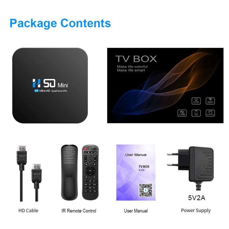 H50 Mini 4K Smart Network TV Box, Android 10.0, RK3318 Quad Core, 2GB+32GB, EU Plug