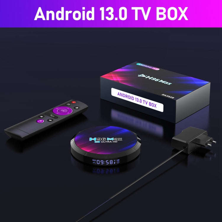 H96 Max 8K Ultra HD Smart TV Box Android 13.0 Media Player with Remote Control, RK3528 Quad-Core,...
