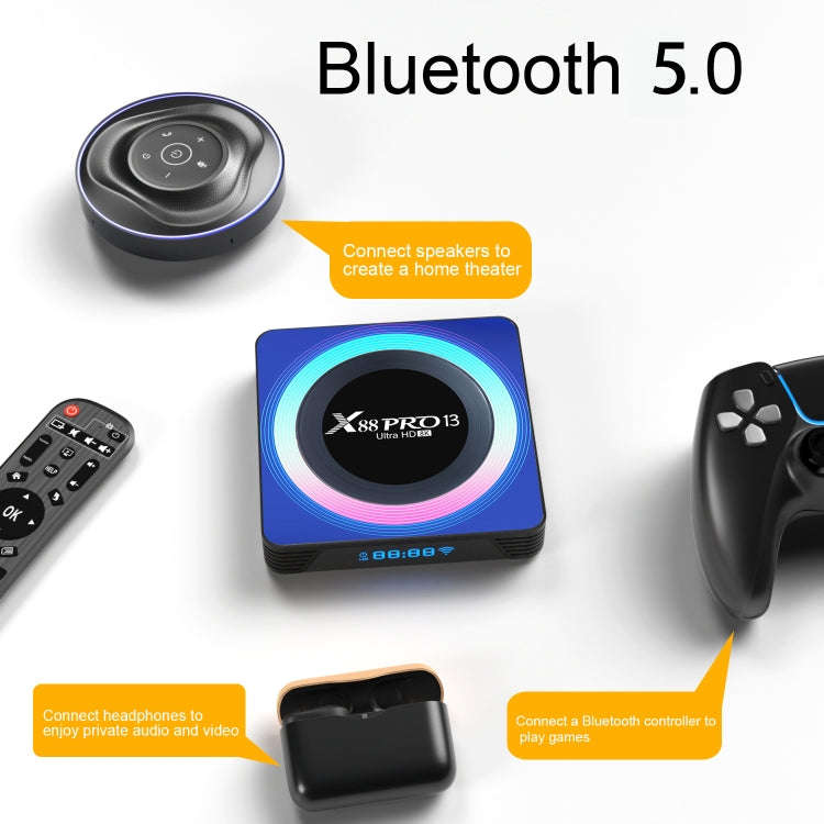 Acrylic X88 Pro 13 8K Ultra HD Android 13.0 Smart TV Box with Remote Control, RK3528 Quad-Core, 4...