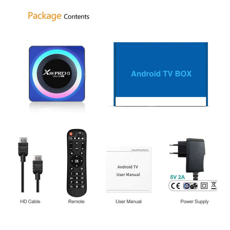 Acrylic X88 Pro 13 8K Ultra HD Android 13.0 Smart TV Box with Remote Control, RK3528 Quad-Core, 4...