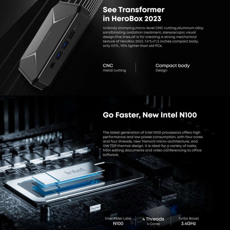 CHIWI HeroBox Mini PC, Windows 11, Intel Celeron N100 Quad Core up to 2.8 GHz, 8GB+256GB, Support...