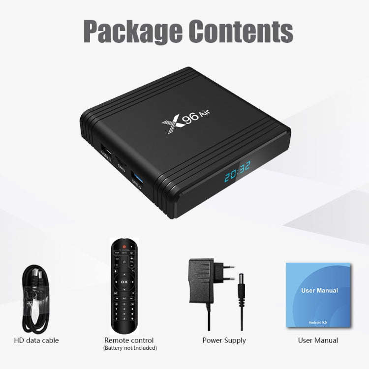 X96 Air 8K Smart TV BOX Android 9.0 Media Player with Remote Control, Quad-core Amlogic S905X3, R...