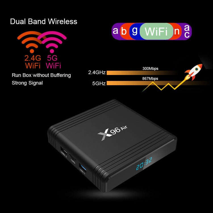 X96 Air 8K Smart TV BOX Android 9.0 Media Player with Remote Control, Quad-core Amlogic S905X3, R...