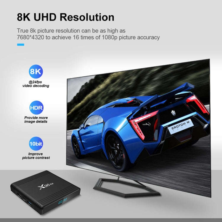 X96 Air 8K Smart TV BOX Android 9.0 Media Player with Remote Control, Quad-core Amlogic S905X3, R...