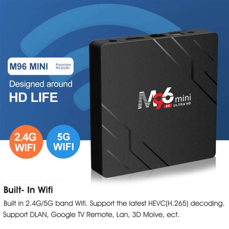 M96mini 4K Smart TV BOX Android 9.0 Media Player with Remote Control, Quad-core RK3228A, RAM: 2GB...