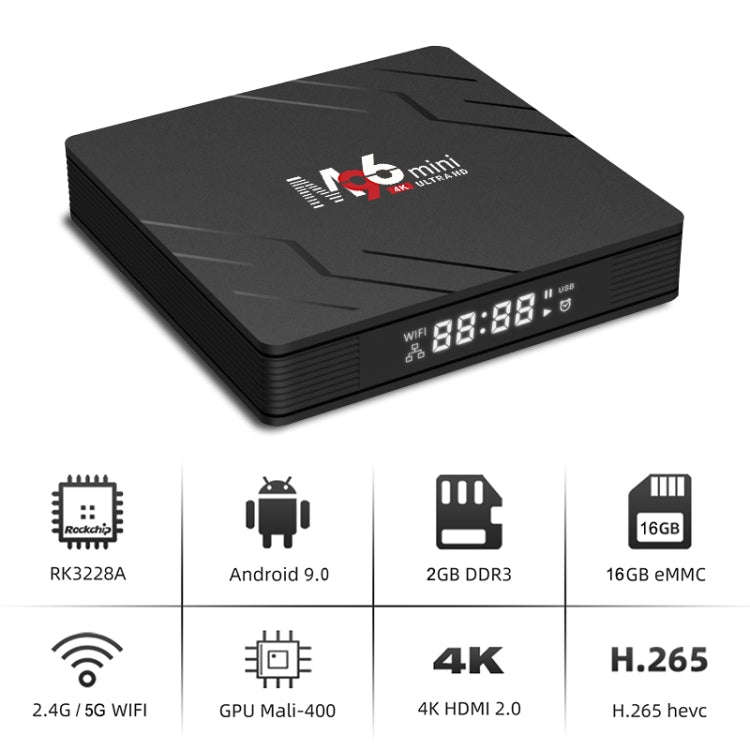 M96mini 4K Smart TV BOX Android 9.0 Media Player with Remote Control, Quad-core RK3228A, RAM: 2GB...