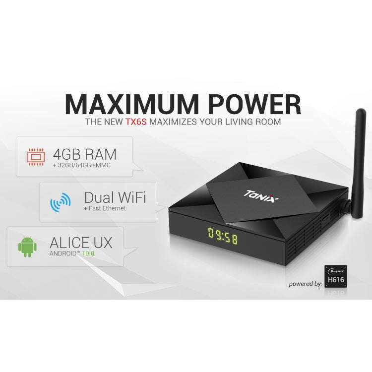 TANIX TX6s 4K Smart TV BOX Android 10 Media Player with Remote Control, Quad Core Allwinner H616,...