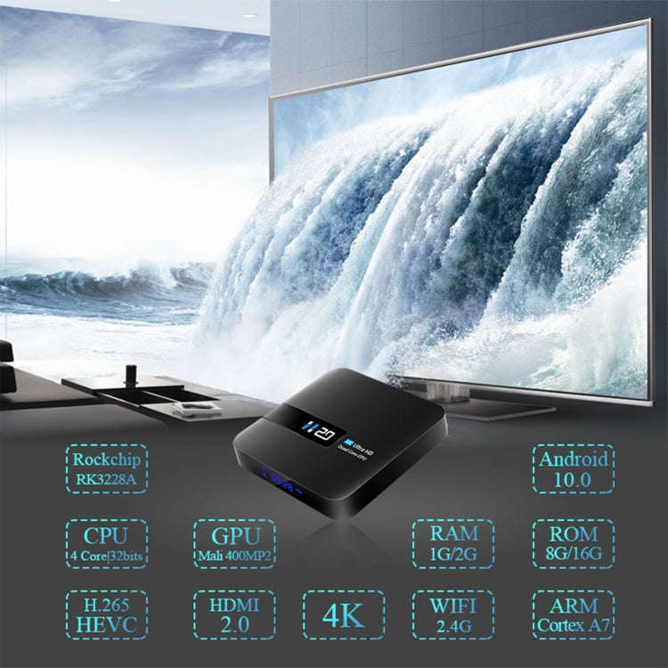 H20 4K Smart TV BOX Android 10.0 Media Player with Remote Control, Quad Core RK3228A, RAM: 1GB, R...