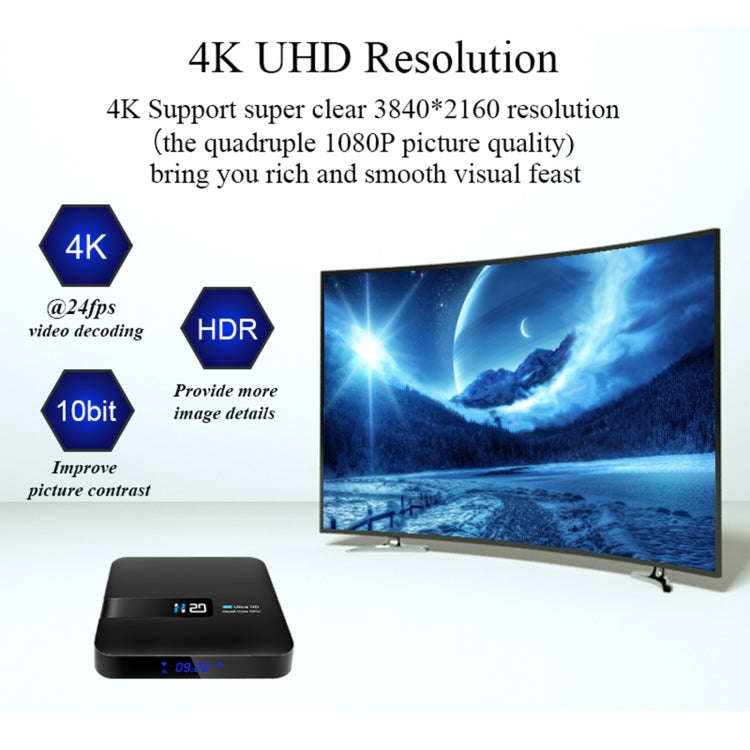 H20 4K Smart TV BOX Android 10.0 Media Player with Remote Control, Quad Core RK3228A, RAM: 1GB, R...