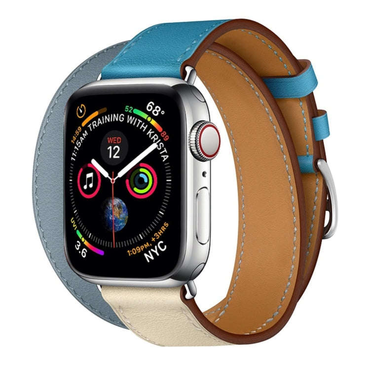 Two Color Double Loop Leather Wrist Strap Watch Band for Apple Watch Series 3 & 2 & 1 38mm, Color...