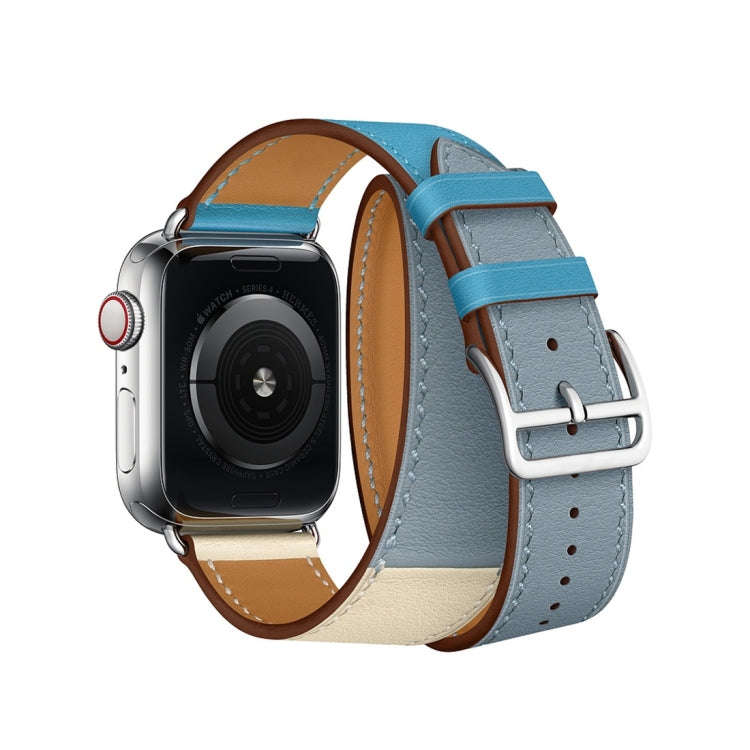 Two Color Double Loop Leather Wrist Strap Watch Band for Apple Watch Series 3 & 2 & 1 38mm, Color...