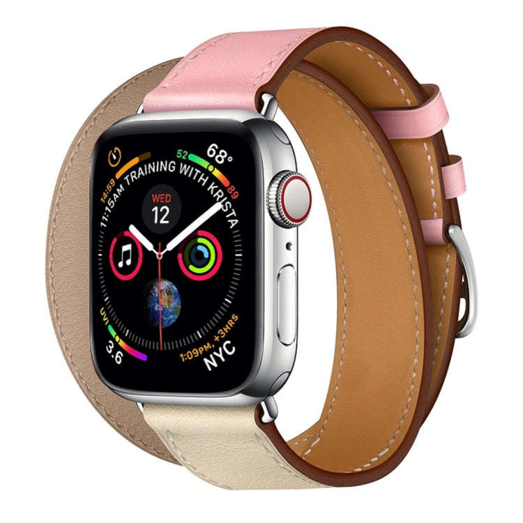 Two Color Double Loop Leather Wrist Strap Watch Band for Apple Watch Series 3 & 2 & 1 38mm, Color...