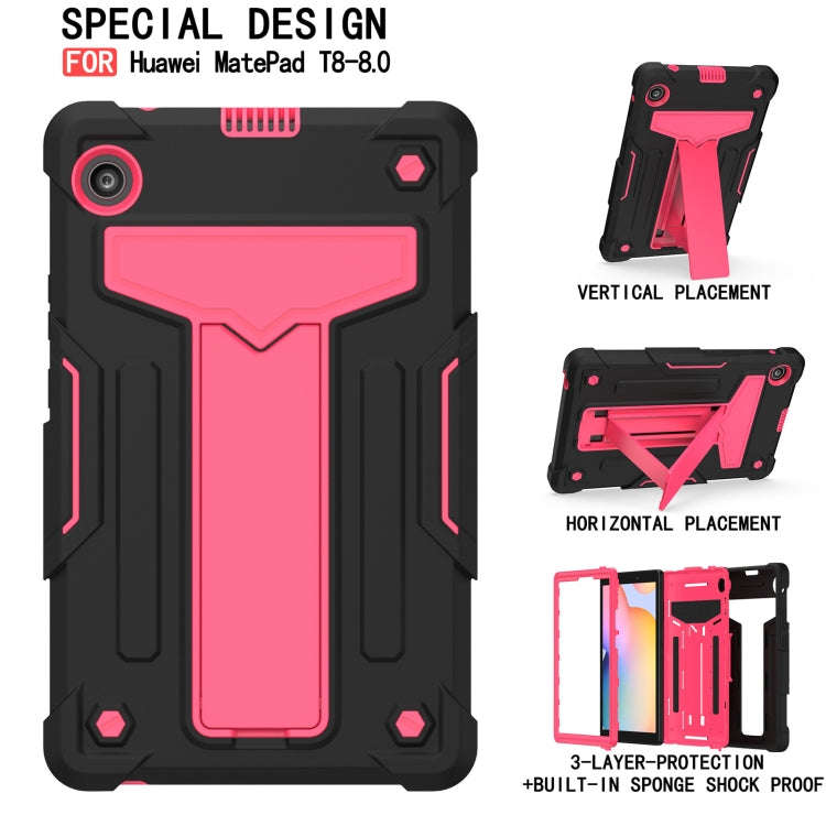 For Huawei MatePad T8 T-shaped Bracket Contrast Color Shockproof PC + Silicone Protective Case(Bl...