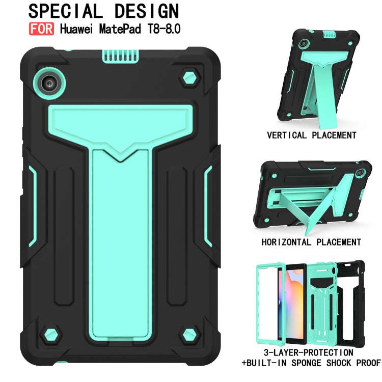 For Huawei MatePad T8 T-shaped Bracket Contrast Color Shockproof PC + Silicone Protective Case(Bl...