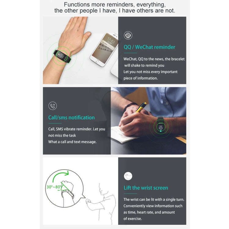 C1 0.96 inch Color Screen IP67 Waterproof Smart Bracelet, Support Sleep Monitor / Heart Rate Moni...