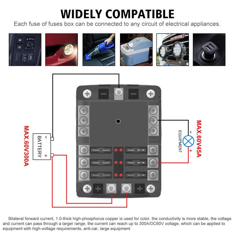 CS-1222A1 High Current Independent Positive and Negative 6-way LED Indicator Plug Fuse Box