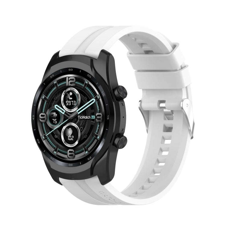 For TicWatch Pro 3 Silicone Watch Band with Silver Steel Buckle(White)
