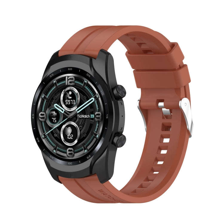 For TicWatch Pro 3 Silicone Watch Band with Silver Steel Buckle(Orange)