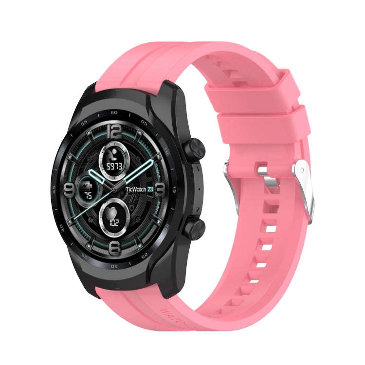 For TicWatch Pro 3 Silicone Watch Band with Silver Steel Buckle(Pink)