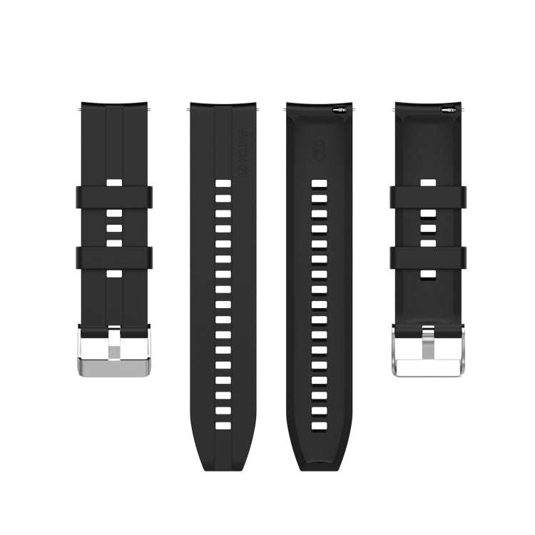 For TicWatch Pro 3 Silicone Watch Band with Silver Steel Buckle(Black)