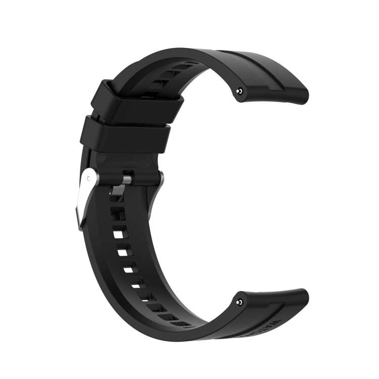 For TicWatch Pro 3 Silicone Watch Band with Silver Steel Buckle(Black)