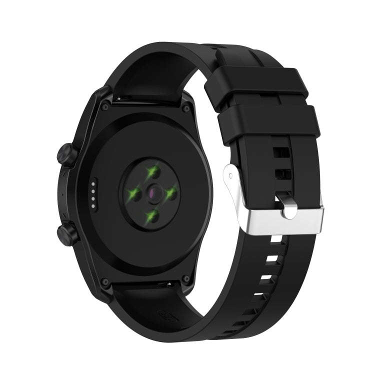 For TicWatch Pro 3 Silicone Watch Band with Silver Steel Buckle(Black)