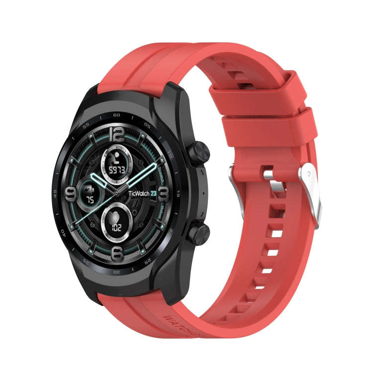 For TicWatch Pro 3 Silicone Watch Band with Silver Steel Buckle(Red)