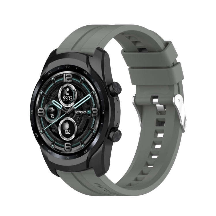 For TicWatch Pro 3 Silicone Watch Band with Silver Steel Buckle(Grey)