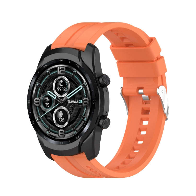 For TicWatch Pro 3 Silicone Watch Band with Silver Steel Buckle(Vibrant Orange)