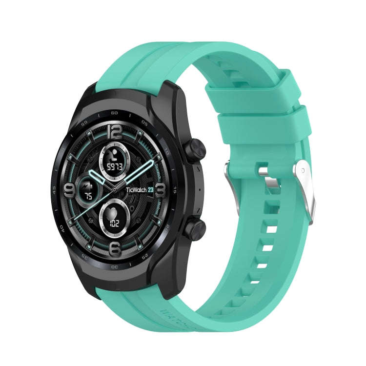 For TicWatch Pro 3 Silicone Watch Band with Silver Steel Buckle(Aurora Blue)