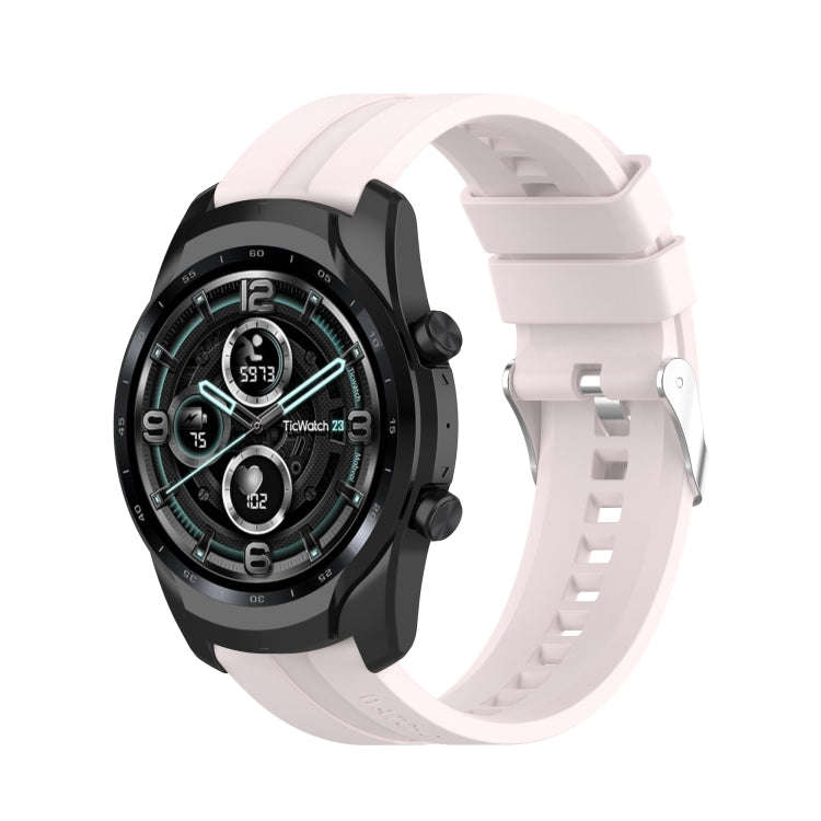 For TicWatch Pro 3 Silicone Watch Band with Silver Steel Buckle(Quicksand Pink)